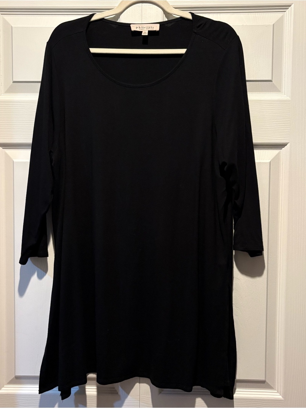 Philosophy Black Scoop Neck 3/4 Sleeve Tunic Top Classic Basic Flowy Comfy Sz 2X